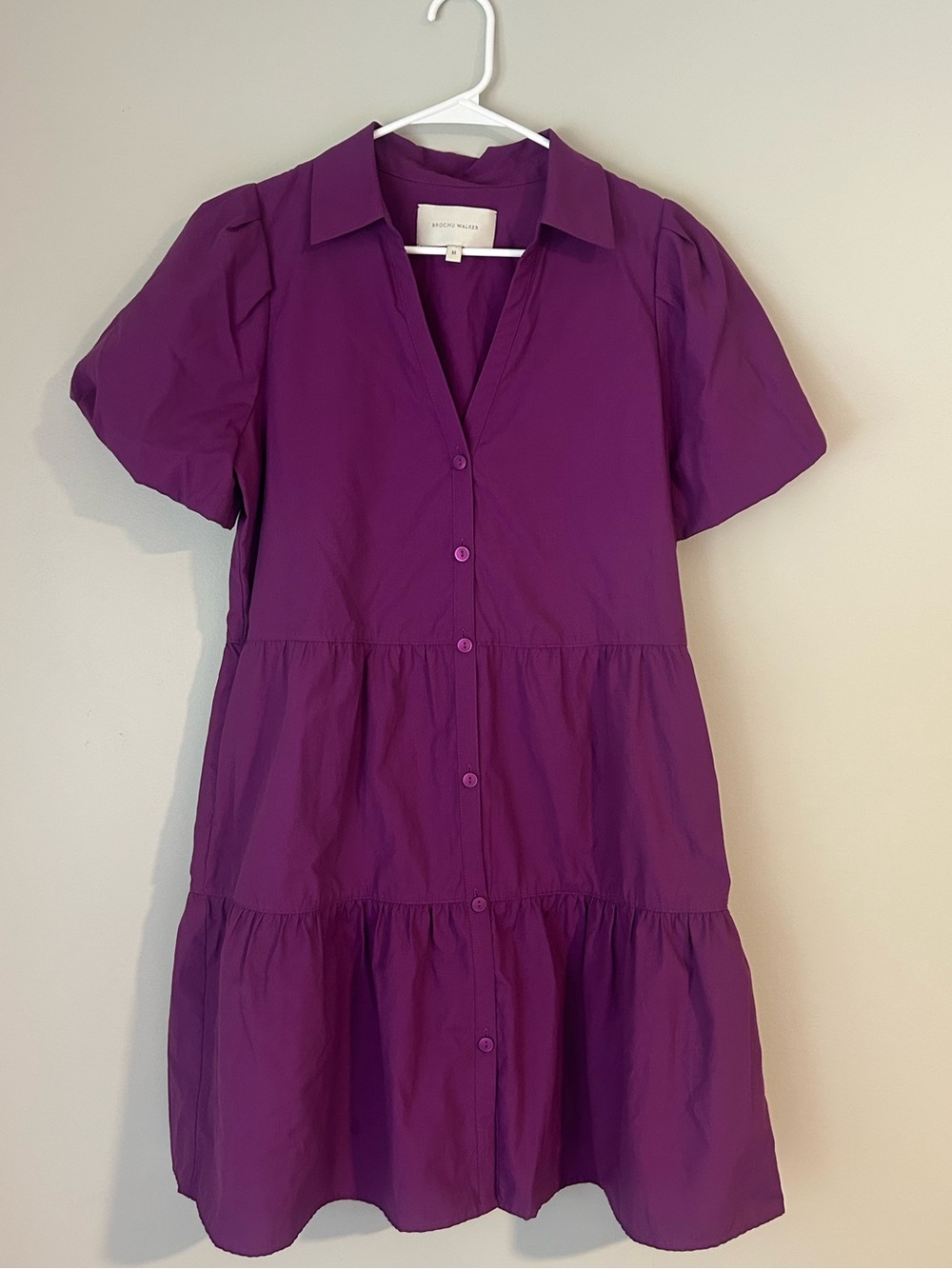 Brochu Walker Havana Mini Dress in Purple Cotton Blend Tiered Puff Sleeves Sz M - Picture 3 of 11